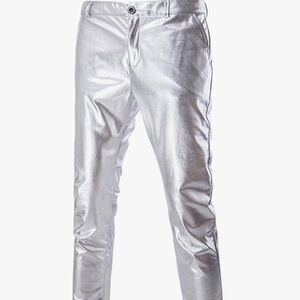 Men’s metallic silver pants/ tin man